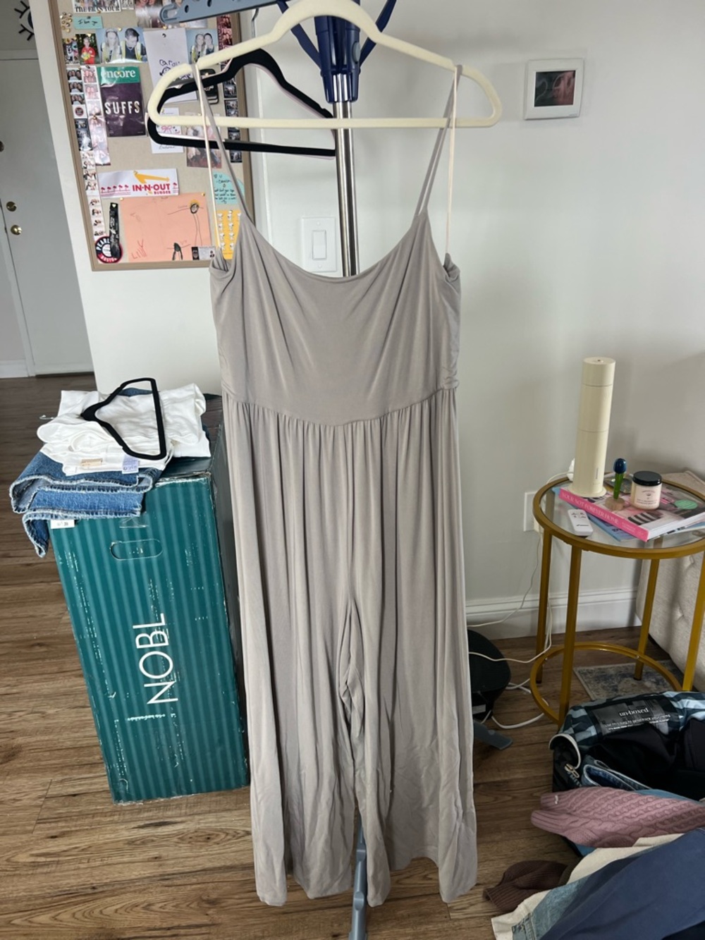Wilfred Light Beige Spaghetti-Strap Wide-Leg Jumpsuit